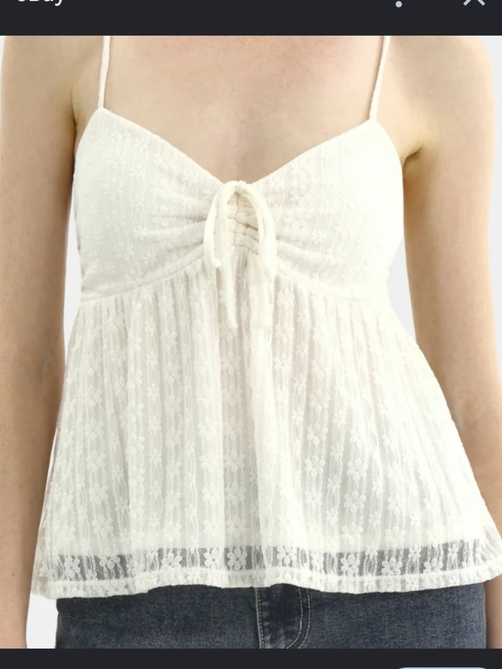 Cream babydoll top - lace overlay, tie front adjustable straps.